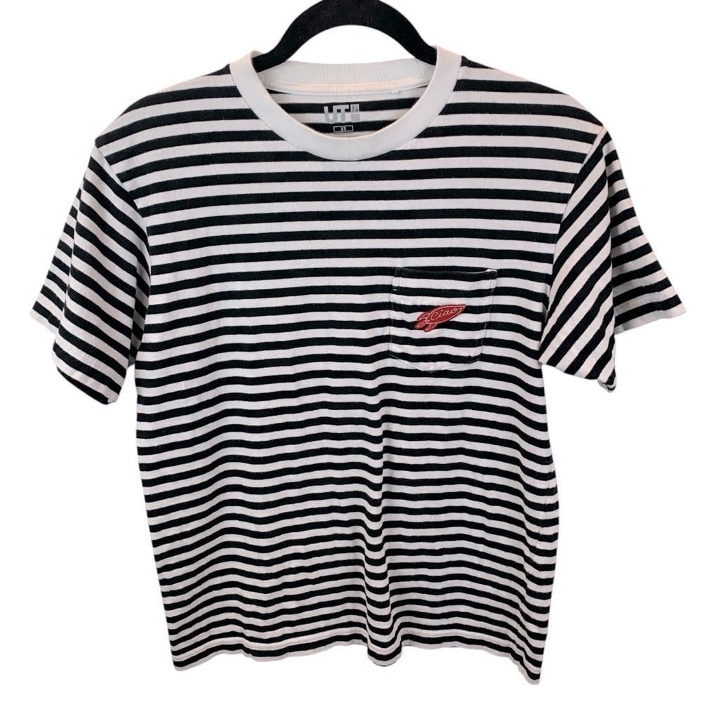 Uniqlo Pieter Ceizer Shirt Men's XS Embroidered "Ciao" Rocket Striped Tee Pocket